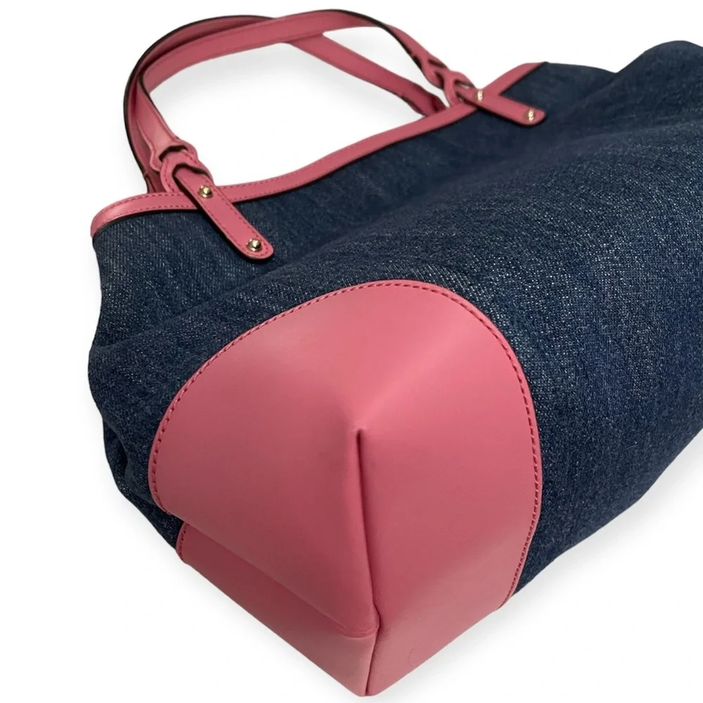 GUCCI Hawaii Tote Blue Denim Pink Leather Oversized Rare Vintage EUC